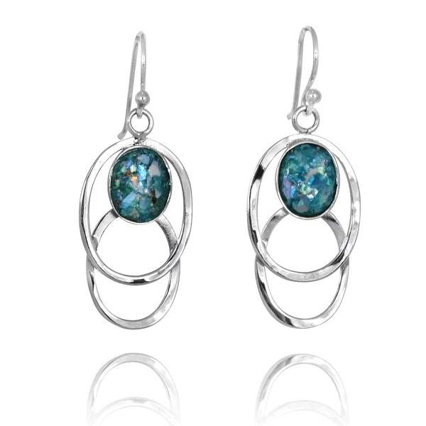 Oval Hoop Drop Roman Glass Earring