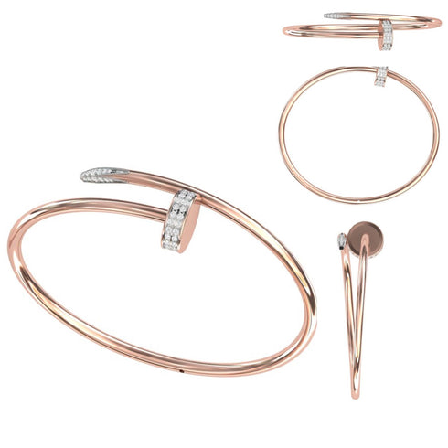 14K Yellow Gold with Diamond Nail Bangle