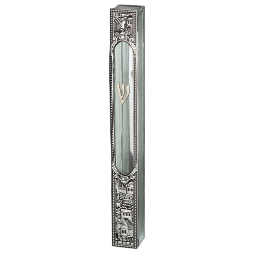 Glass Mezuzah with Metal Plaque