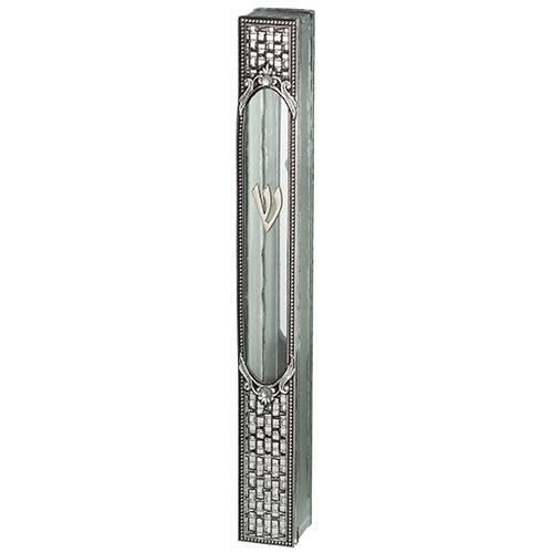 Glass Mezuzah with Metal Plaque