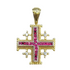 14K Yellow Gold With Diamond & Ruby Jerusalem Cross Necklace