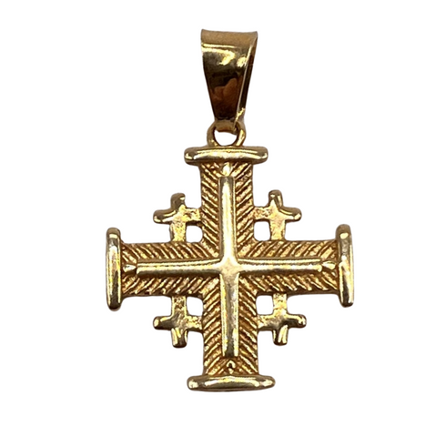14K Thick Gold Classic Jerusalem Cross Necklace