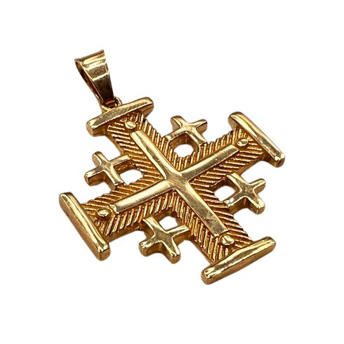 14K Thick Gold Classic Jerusalem Cross Necklace