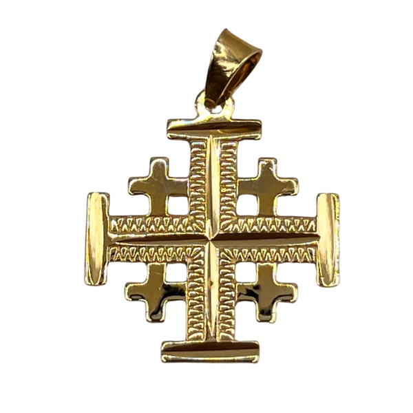 14K Gold Jerusalem Cross Engraved Star of Bethlehem Necklace