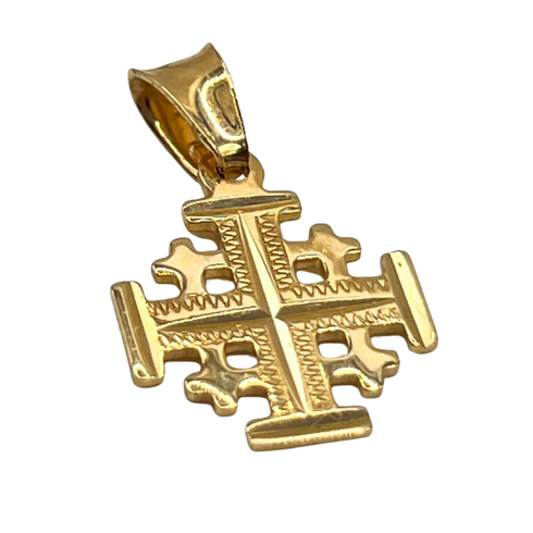 14K Gold Jerusalem Cross Engraved Star of Bethlehem Necklace