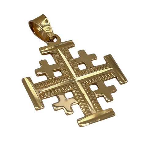 14K Gold Jerusalem Cross Engraved Star of Bethlehem Necklace