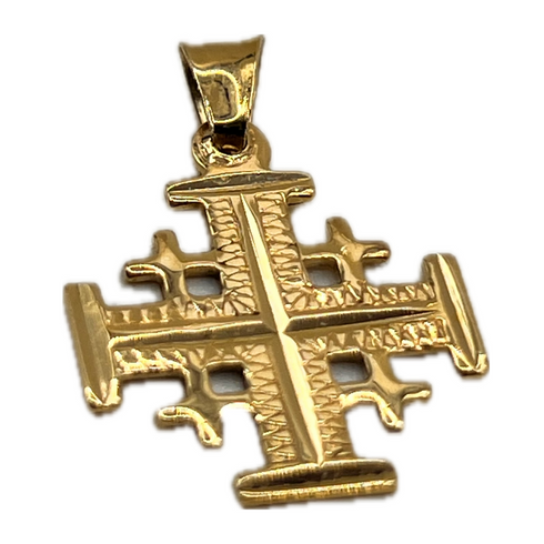 14K Gold Jerusalem Cross Engraved Star of Bethlehem Necklace