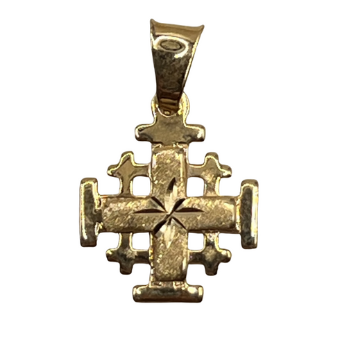 14K Gold Jerusalem Cross Engraved Star of Bethlehem Necklace