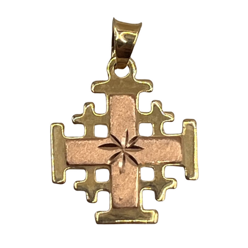 14K Gold Jerusalem Cross Engraved Star of Bethlehem Necklace