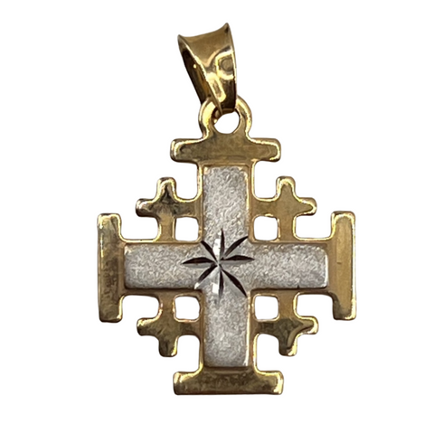 14K Gold Jerusalem Cross Engraved Star of Bethlehem Necklace