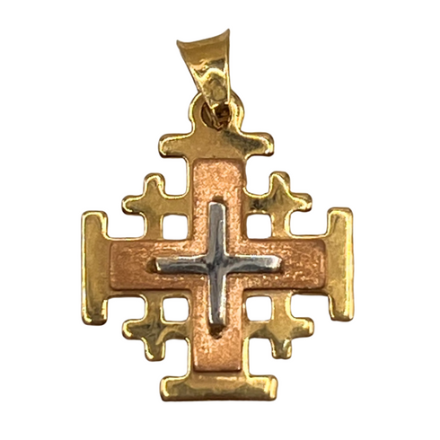 14K Tri Color Gold Jerusalem Cross Necklace