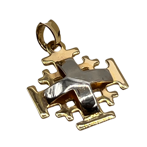 14K Color Gold Raised Up Smooth Jerusalem Cross Necklace