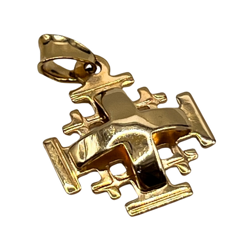 14K Color Gold Raised Up Smooth Jerusalem Cross Necklace