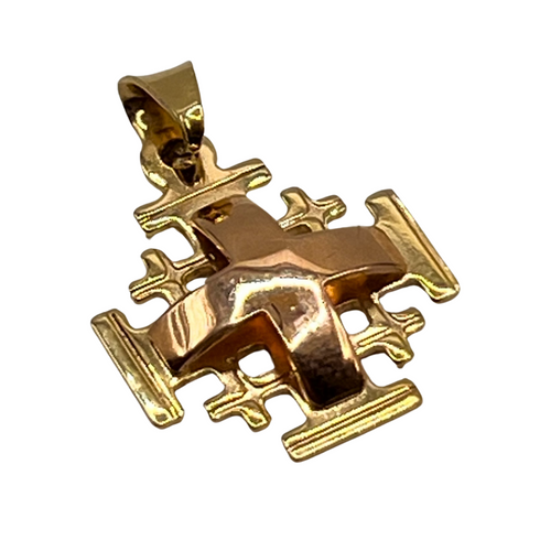 14K Color Gold Raised Up Smooth Jerusalem Cross Necklace