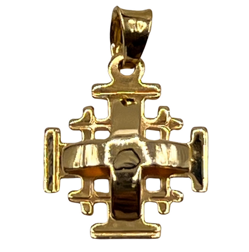 14K Color Gold Raised Up Smooth Jerusalem Cross Necklace