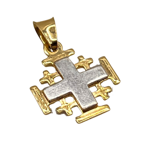 14K Gold Minimalist Smooth Jerusalem Cross Necklace