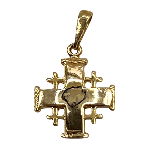 14K Gold Raised Up Elegant Smooth Jerusalem Cross Necklace