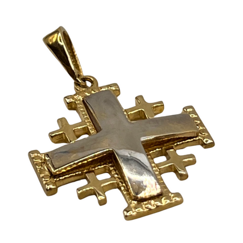 14K Gold Raised Up Elegant Smooth Jerusalem Cross Necklace