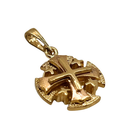 14K Yellow Gold Round domed Jerusalem Cross Necklace
