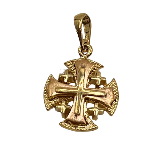 14K Yellow Gold Round domed Jerusalem Cross Necklace