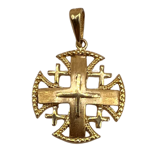 14K Yellow Gold Round domed Jerusalem Cross Necklace