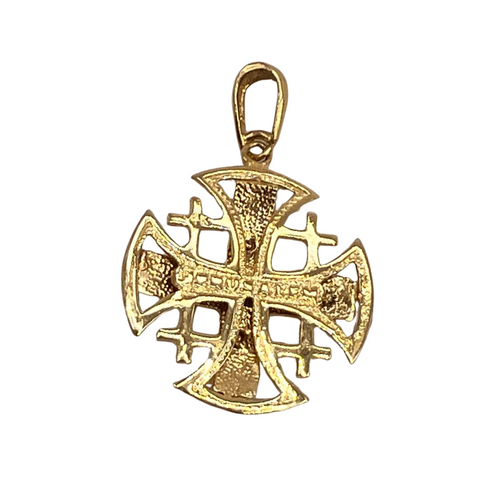 14K Yellow Gold Round domed Jerusalem Cross Necklace