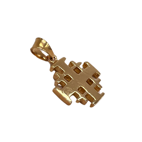 14K Gold Thick Classic Minimalist Jerusalem Cross Necklace