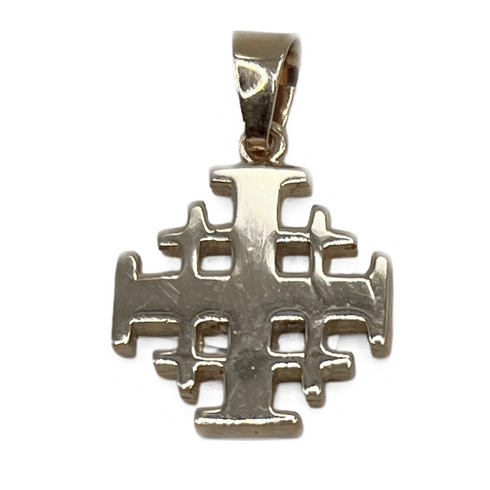 14K Gold Thick Classic Minimalist Jerusalem Cross Necklace