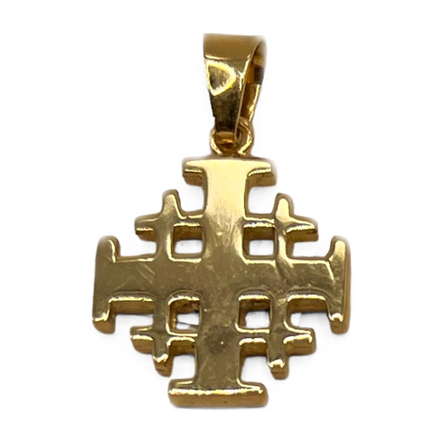 14K Gold Thick Classic Minimalist Jerusalem Cross Necklace