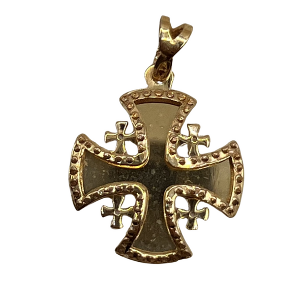 14K Gold Modern Domed Jerusalem Cross Necklace
