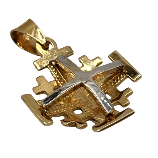 14K Tow Toned Gold Modern Domed Jerusalem Cross Necklace