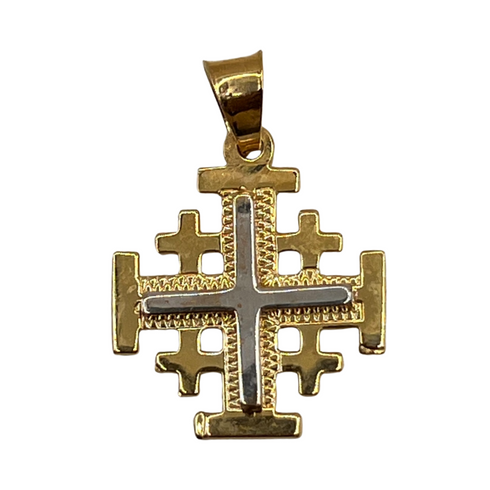 14K Tow Tone Gold Jerusalem Cross Necklace