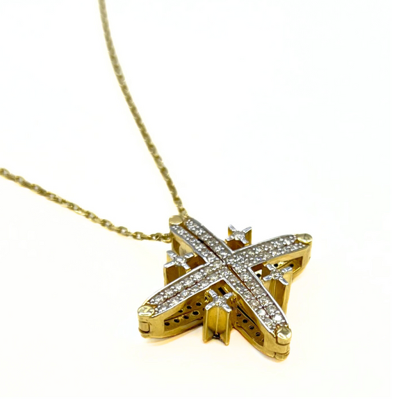 14K Gold & Diamond Double Sided Jerusalem Cross Opening Magnetic Necklace