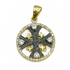 14K Gold & Black Diamond Round Jerusalem Cross Necklace