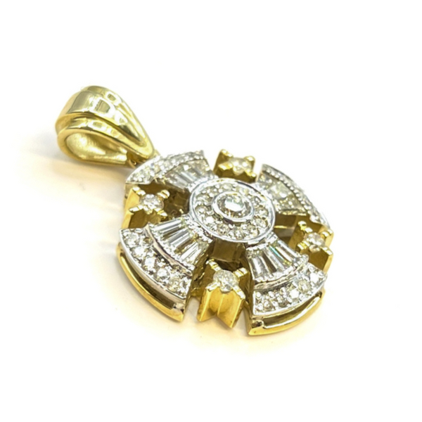 14K Yellow Gold With Baguette Cut Diamond Jerusalem Cross Necklace