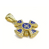 14K Yellow Gold & Diamonds with Blue Enamel Jerusalem Cross Necklace