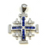 14K White Gold & Diamond With Princes Cut Sapphire Jerusalem Cross Necklace