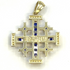14K White Gold & Diamond With Princes Cut Sapphire Jerusalem Cross Necklace