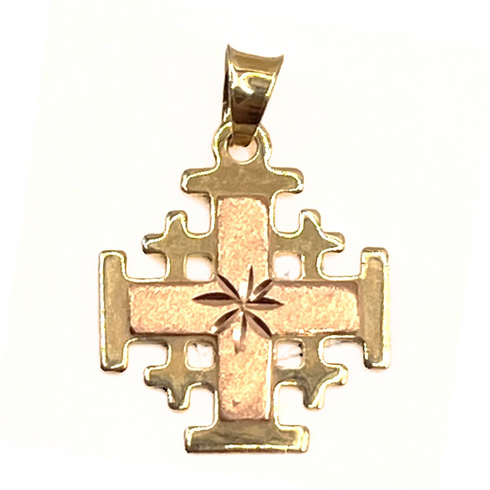 14K Gold Jerusalem Cross Engraved Star of Bethlehem Necklace