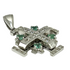 14K White Gold With Princes Cut Diamond & Emerald Jerusalem Cross Necklace