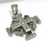 14K White Gold With Princes Cut Diamond & Emerald Jerusalem Cross Necklace