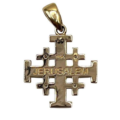 14K Rose Gold With Princes Cut Diamond Jerusalem Cross Necklace