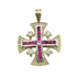14K Yellow Gold With Diamond & Ruby Jerusalem Cross Necklace