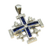 14K White Gold & Diamond With Princes Cut Sapphire Jerusalem Cross Necklace