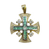 14K Yellow Gold With Diamond & Emerald Jerusalem Cross Necklace