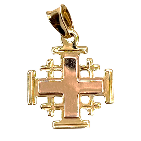 14K Gold Minimalist Smooth Jerusalem Cross Necklace