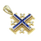 14K Yellow Gold With Diamond & Sapphire Jerusalem Cross Necklace