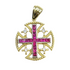 14K Yellow Gold With Diamond & Ruby Jerusalem Cross Necklace