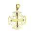 14K Yellow Gold With Diamond & Emerald Jerusalem Cross Necklace