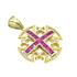 14K Yellow Gold With Diamond & Ruby Jerusalem Cross Necklace